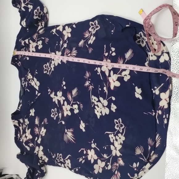 Lucky Brand peasant blouse navy floral ivory and pink 3/4 sleeve sheer v-neck sm - Picture 12 of 13